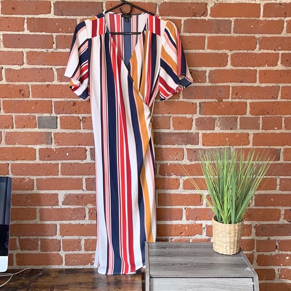 Halogen Dress Wrap Tie Back Multi Color Striped Size Small - Picture 2 of 7